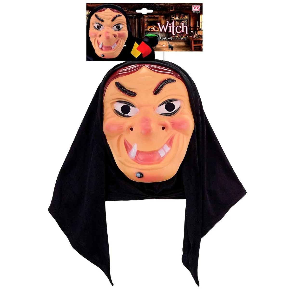 Halloween Masker Zwart Heks Met Hoofddoek - Image 2