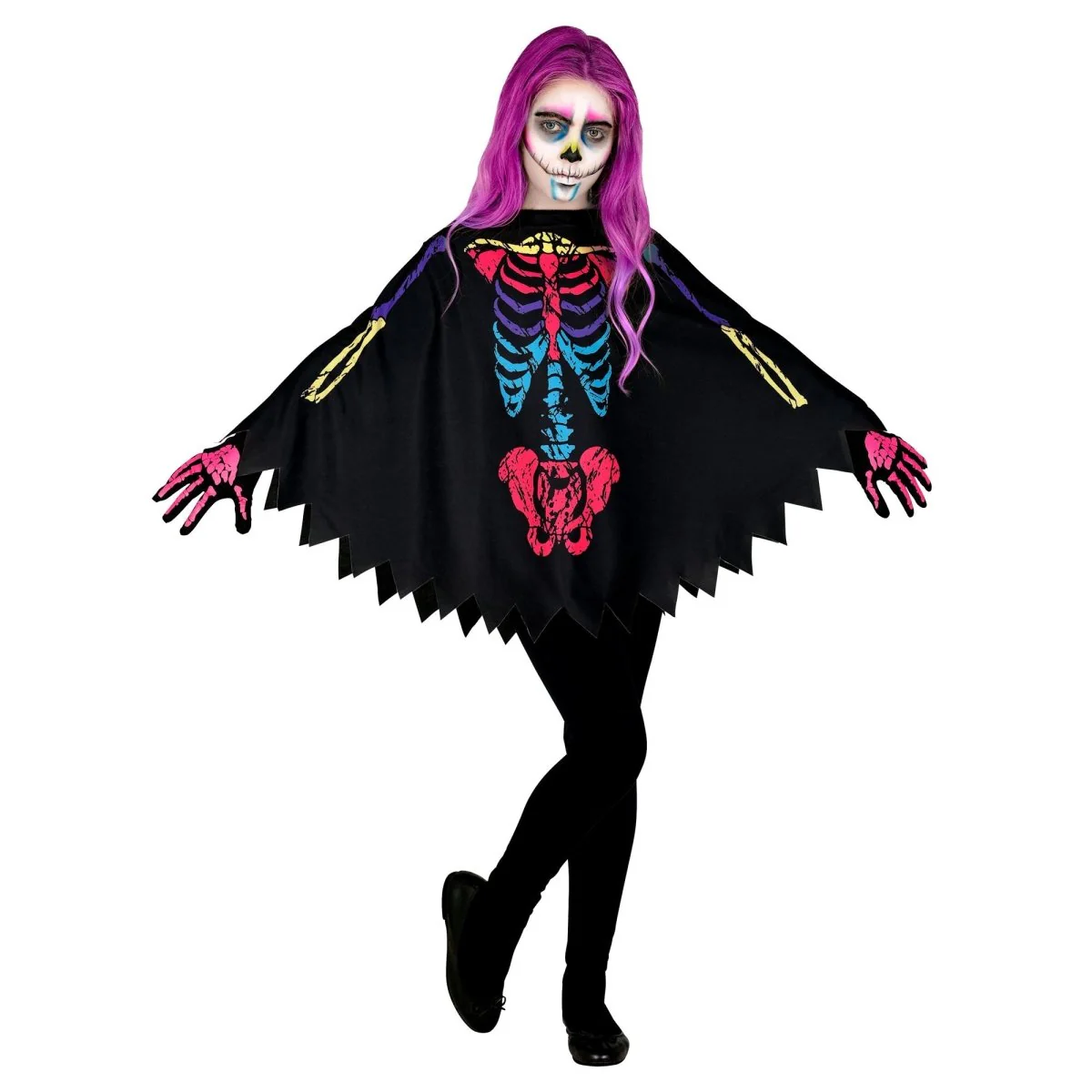 Halloween Poncho Gekleurd Kind Skelet - Image 2
