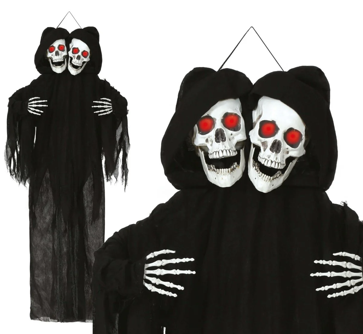 Halloween Pop Skelet Zwart Twee Schedels Met Licht En Geluid 1,7m - Image 7