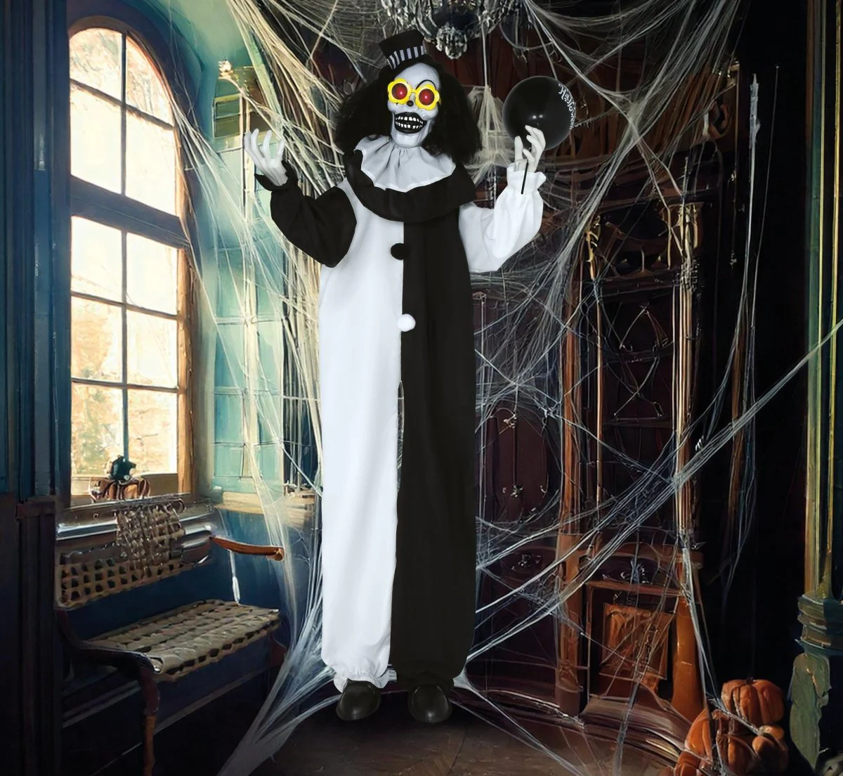 Halloween Pop Zwart Wit Clown Met Licht En Geluid 1,7m - Image 2
