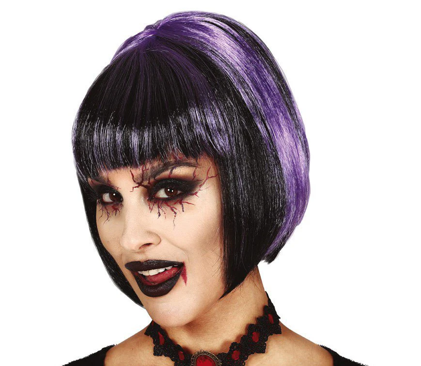 Halloween Pruik Bob Zwart Paars