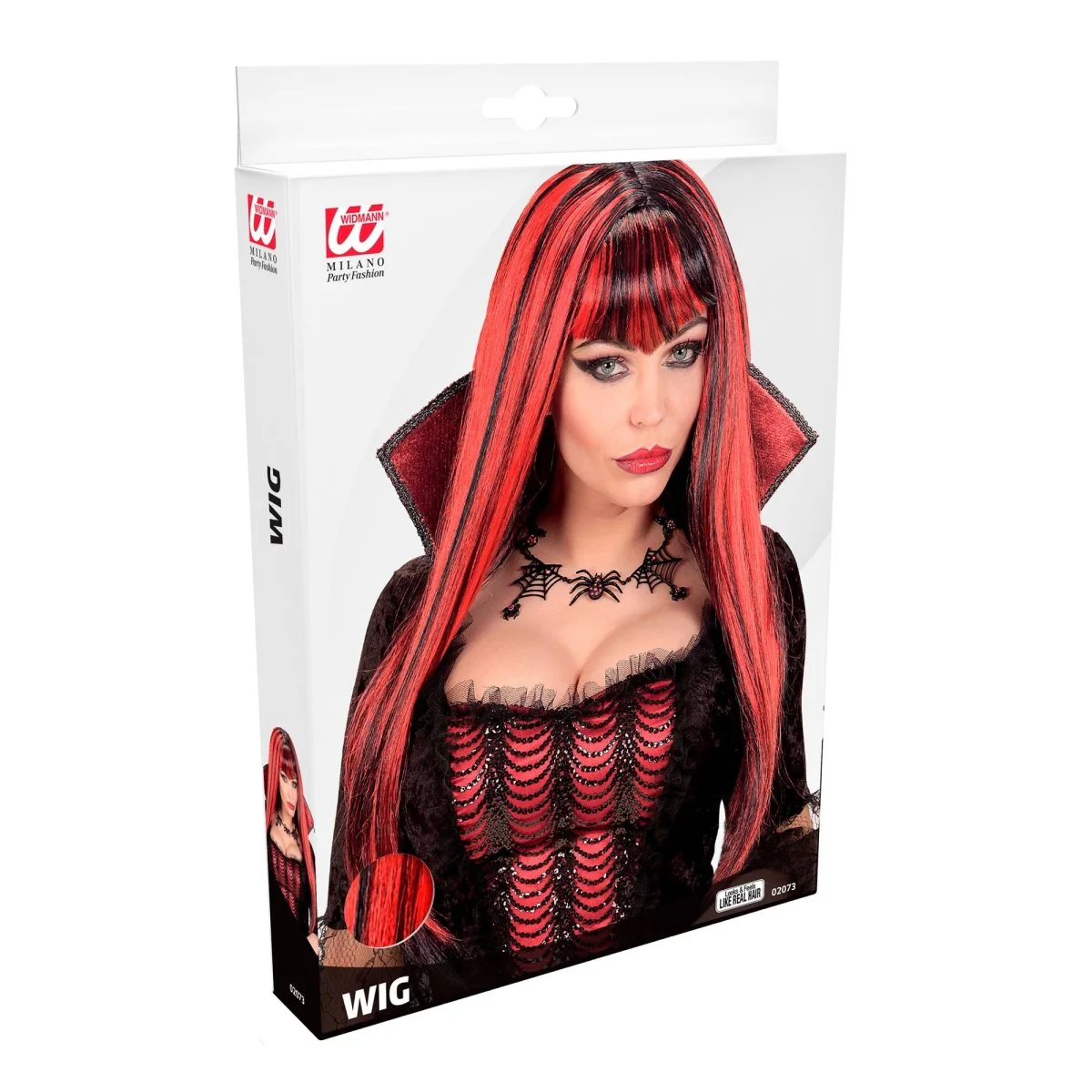 Halloween Pruik Rood Zwart Dames Vampier - Image 2