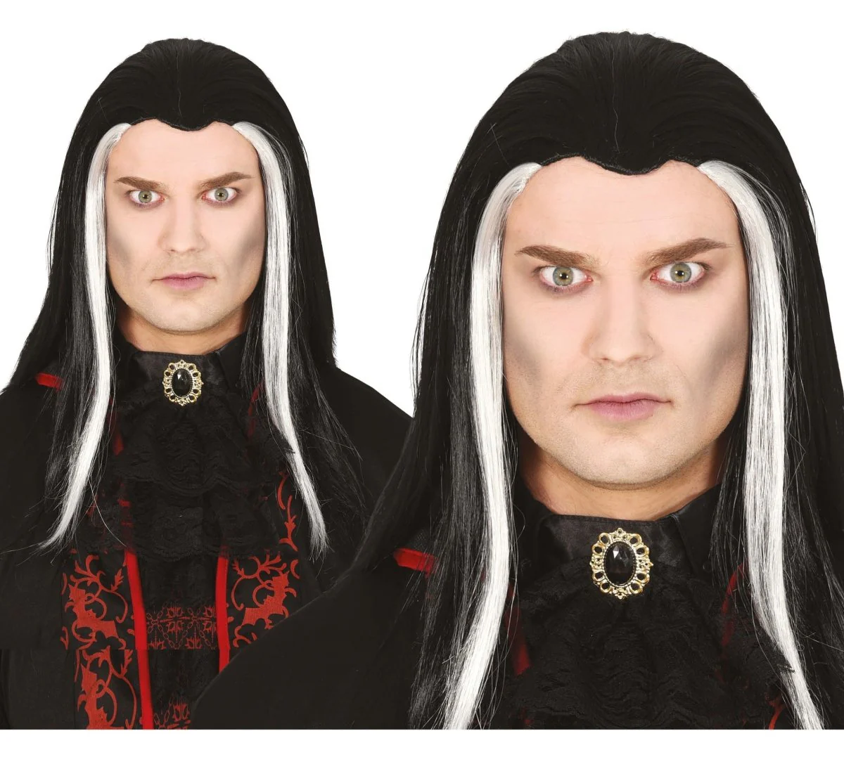 Halloween Pruik Wit Zwart Vampier - Image 2