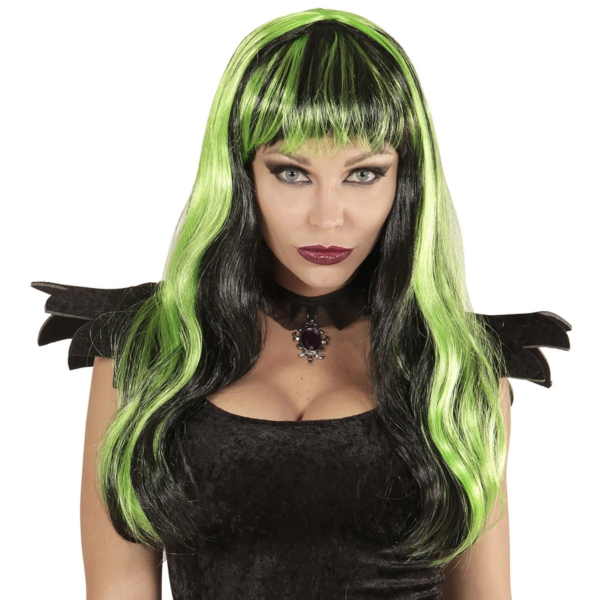 Halloween Pruik Zwart Groen - Image 3