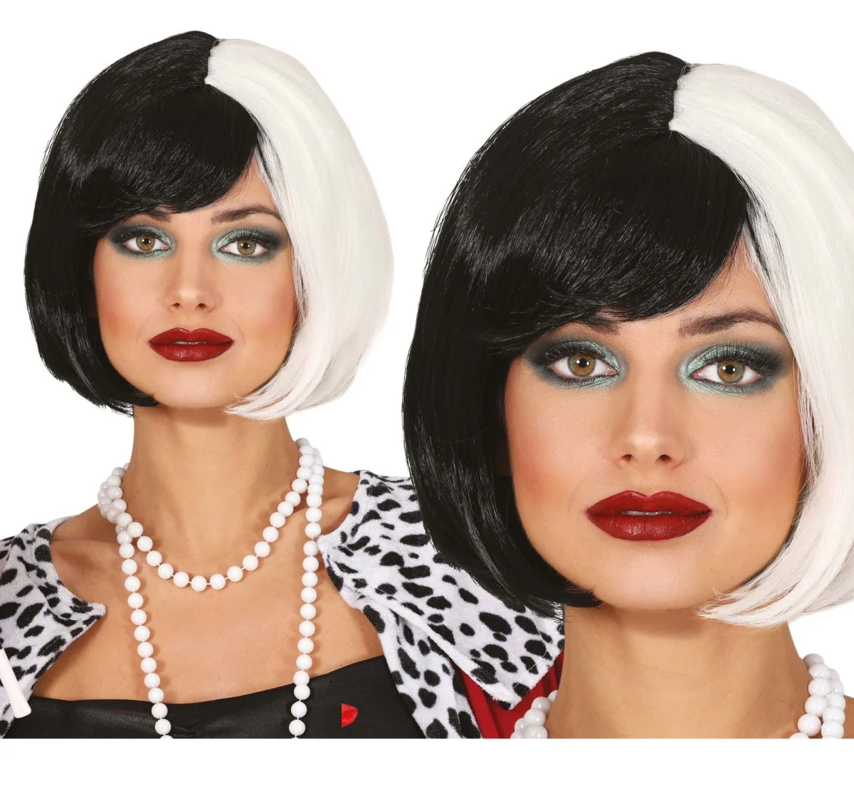 Halloween Pruik Zwart Wit Kort Haar - Image 2