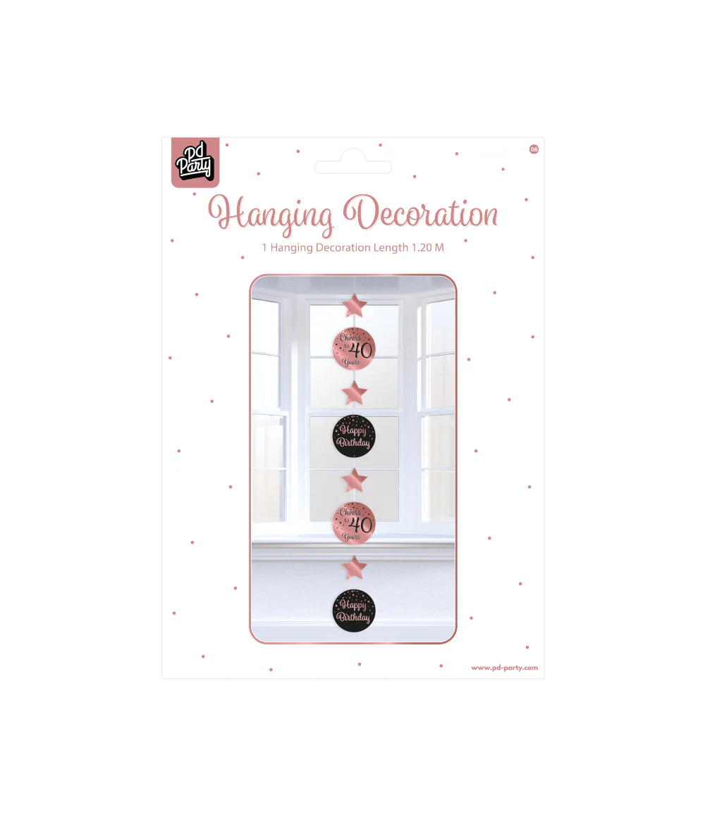 Hangdecoratie 40 Jaar Roze Zwart 20,5cm - Image 3