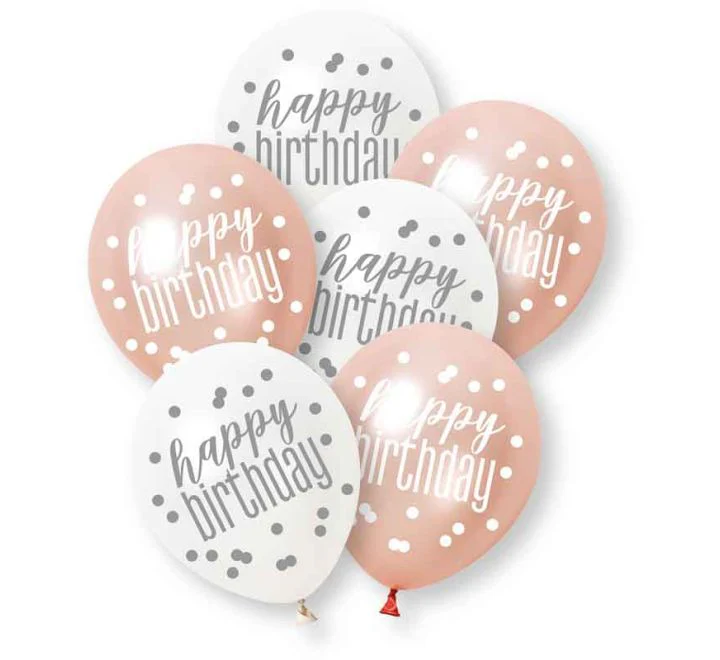 Happy Birthday Ballonnen Assorti Rose Pearl 30cm 6st