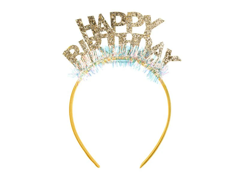 Happy Birthday Haarband Goud Met Holografische Tassels
