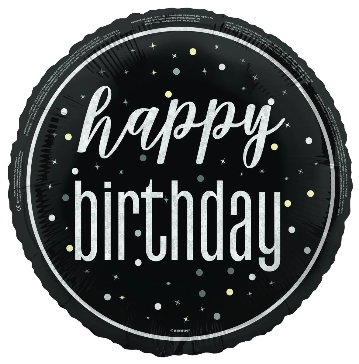 Happy Birthday Helium Ballon Wit Zwart Leeg 45cm
