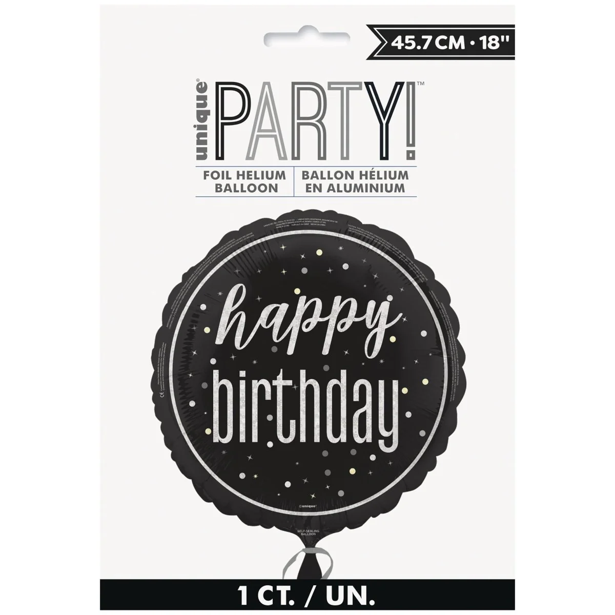 Happy Birthday Helium Ballon Wit Zwart Leeg 45cm - Image 2