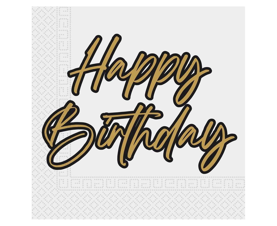 Happy Birthday Servetten Goud Wit 2 Laags 33cm 20st