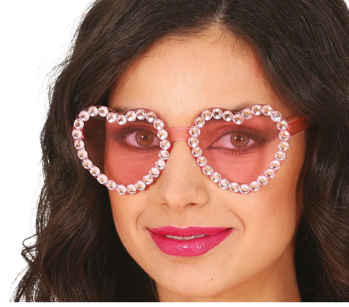 Hartjes Bril Roze Diamantjes