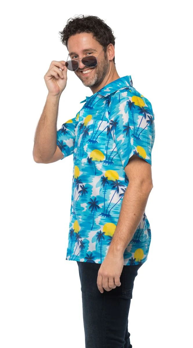 Hawaii Blouse Blauw Palmboom - Image 3