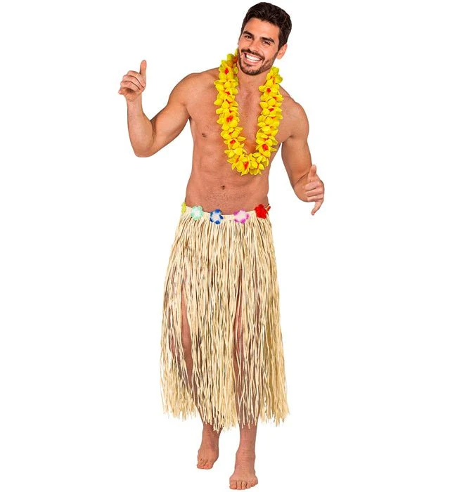Hawaiirokje Naturel Met Bloemenriem 80cm