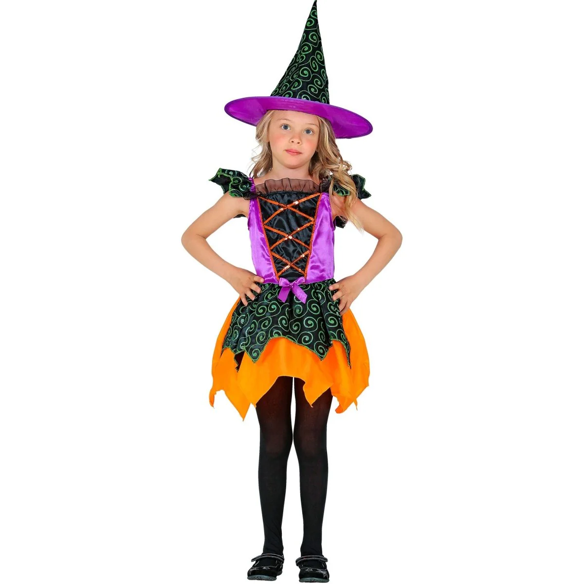 Heks Kostuum Zwart Oranje Meisje - Image 2