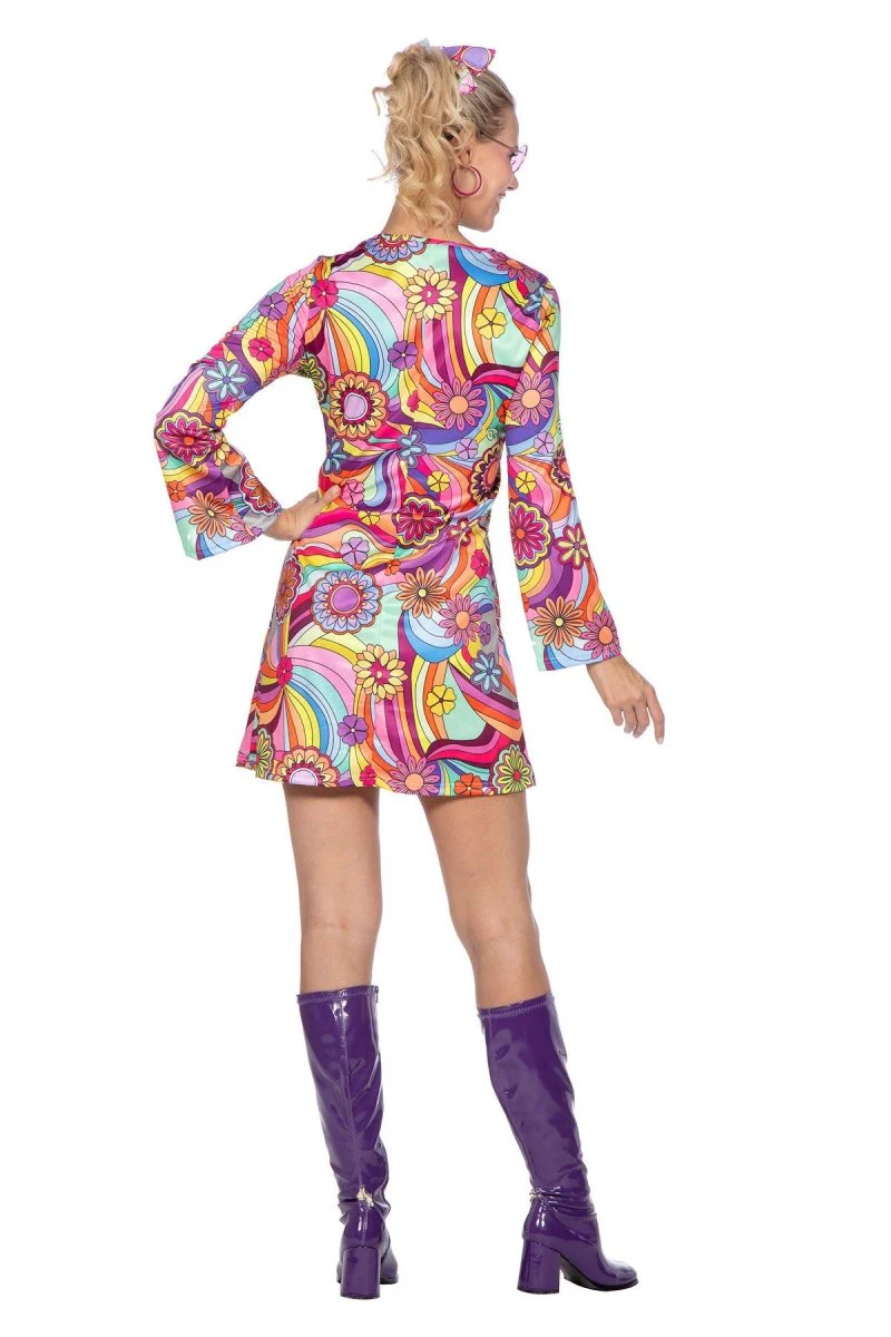 Hippie 60S Jurk Gekleurd Dames Bloemen Kort - Image 3