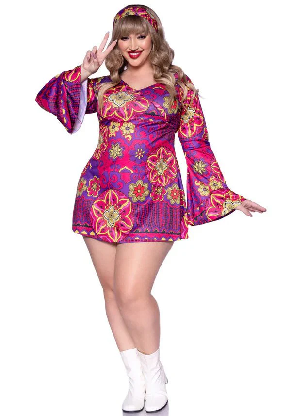 Hippie 60S Jurk Paars Roze Dames Leg Avenue - Image 3