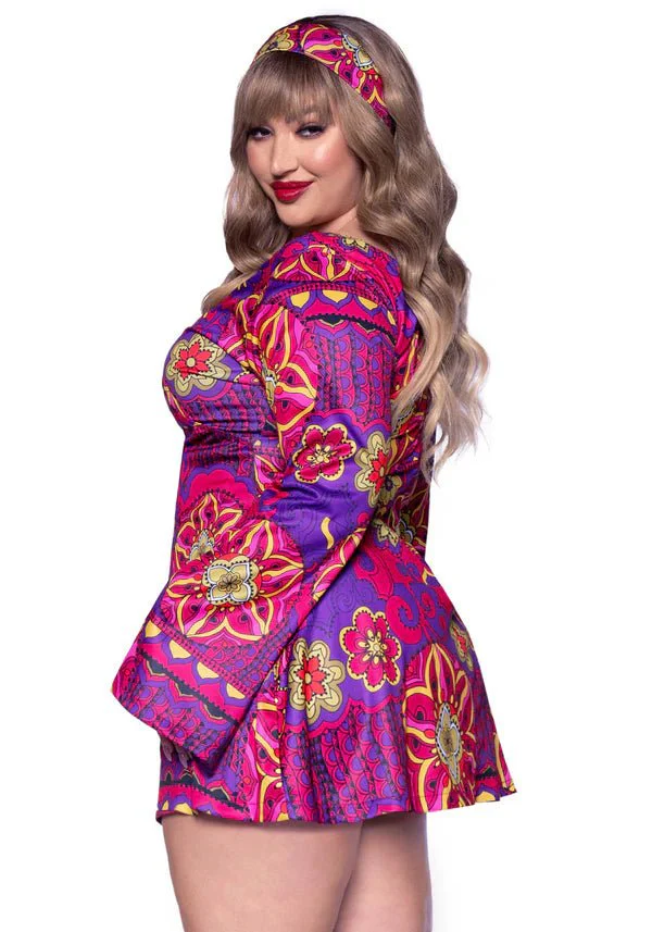Hippie 60S Jurk Paars Roze Dames Leg Avenue - Image 5