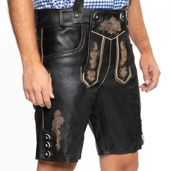 Lederhose Leer Kort Zwart en Riem - Image 3