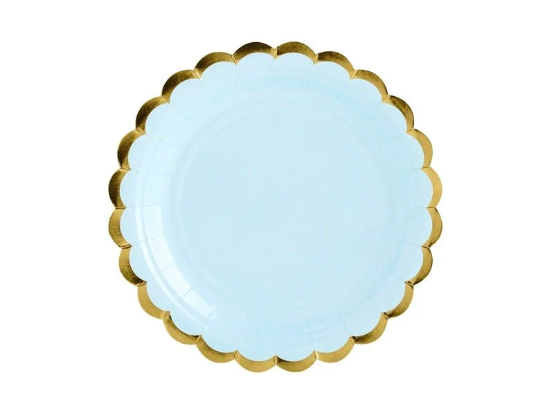 Lichtblauwe Bordjes Karton Goud 18cm 6st