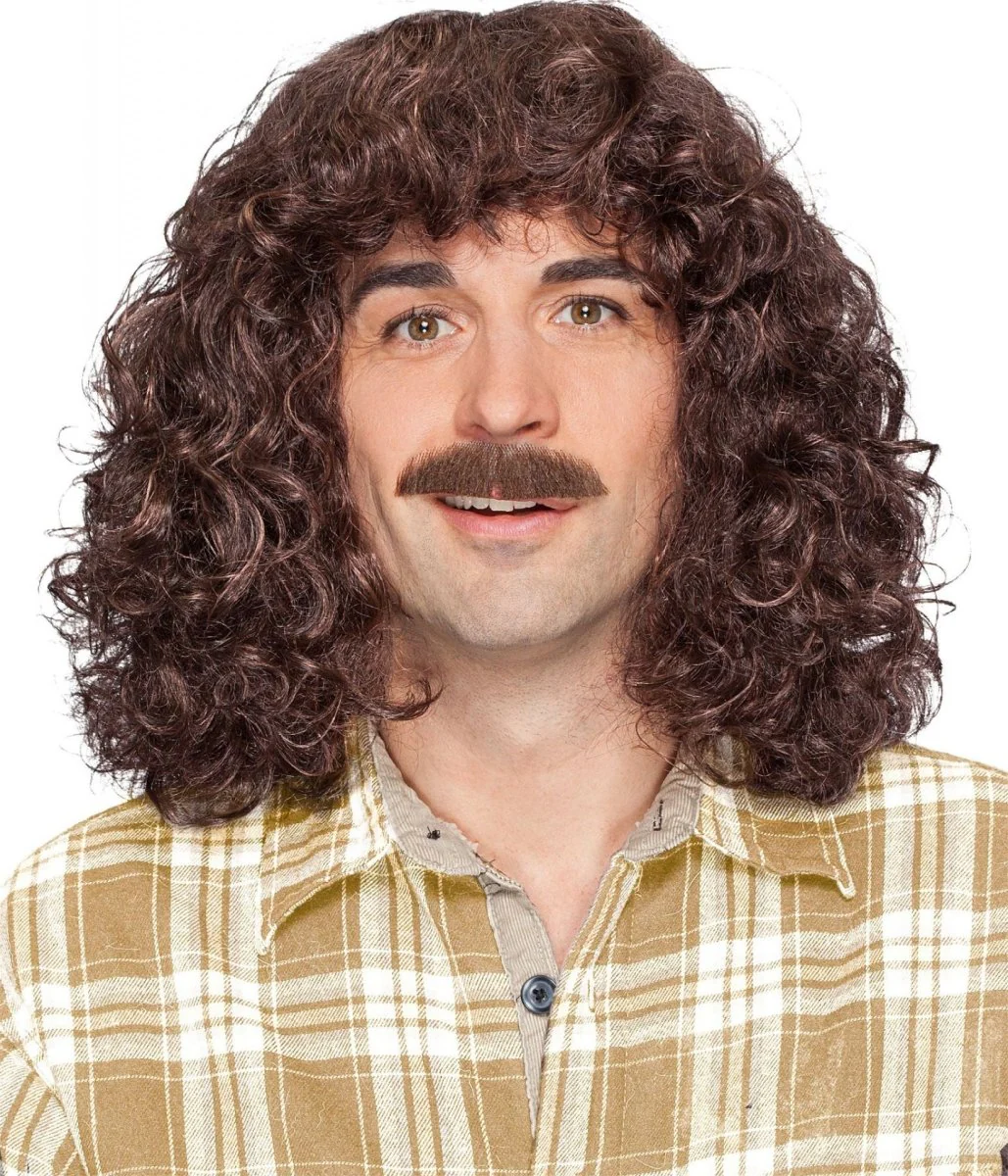 Mannen Pruik Bruin Met Snor