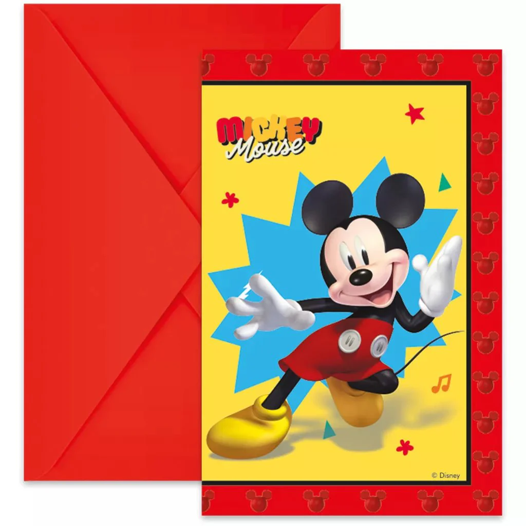 Mickey Mouse Uitnodigingen Inclusief Enveloppen 6st