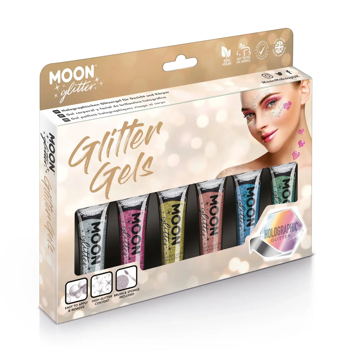 Moon Glitter Holographic Fine Glitter Gel Silver 12ml - Image 5