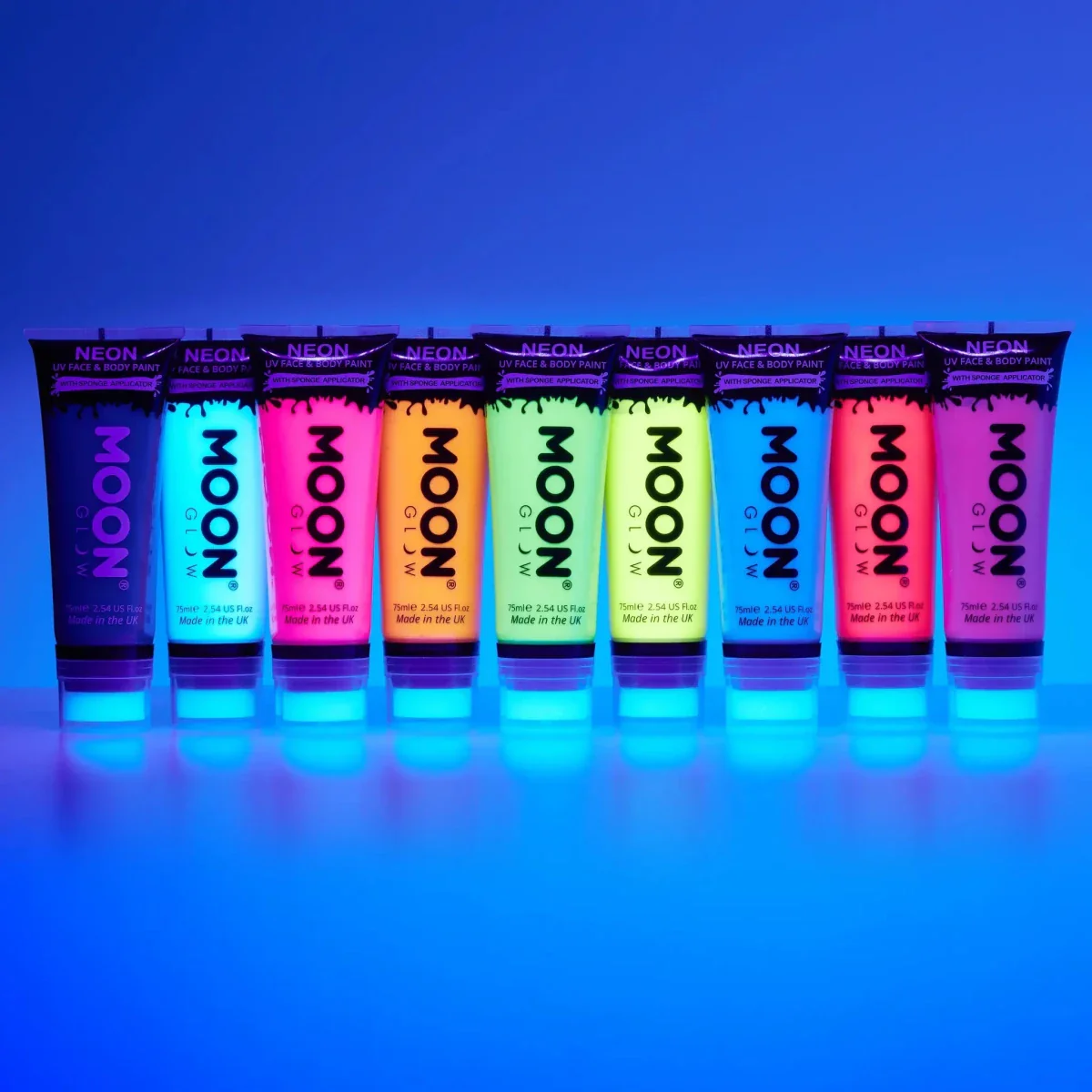 Moon Glow Neon UV Face Paint with Sponge Applicator Intense Orange 75ml - Image 2