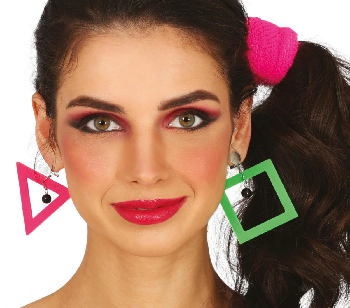 Neon 80S Oorbellen Groen Roze