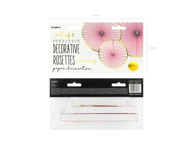 Papieren Waaiers Lichtroze Goud Set 23-40cm 3 delig - Image 3