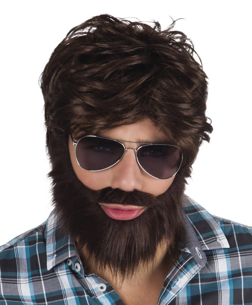Pruik Kort Haar en Baard Bruin - Image 2