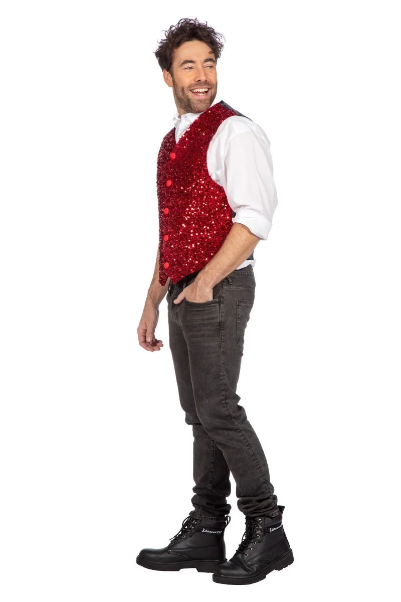 Rode Gilet Heren Pailletten Glitter - Image 2