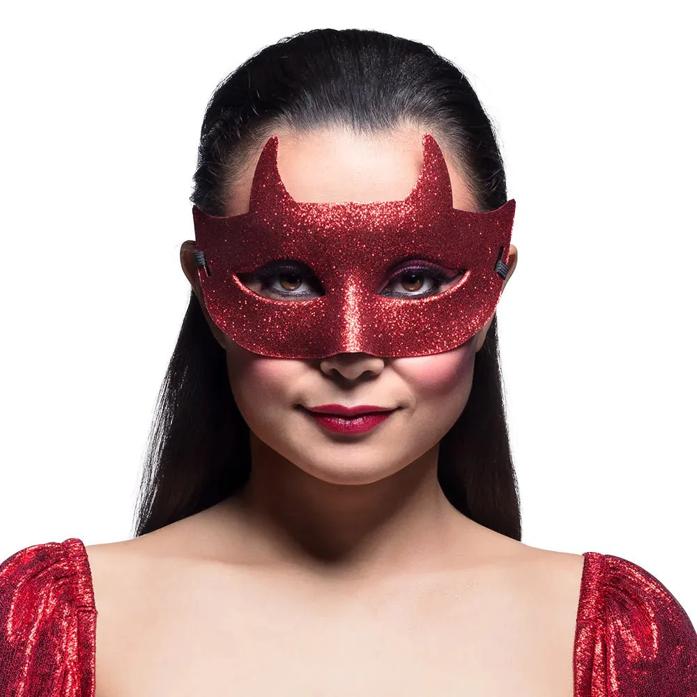 Rode Oogmasker Duivel Glitter