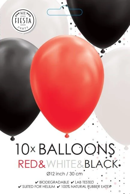 Rood Wit Zwarte Ballonnen 30cm 10st - Image 2