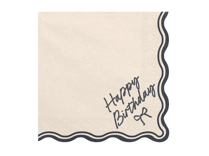 Servetten Happy Birthday Bow, 33x33 cm, beige-zwart