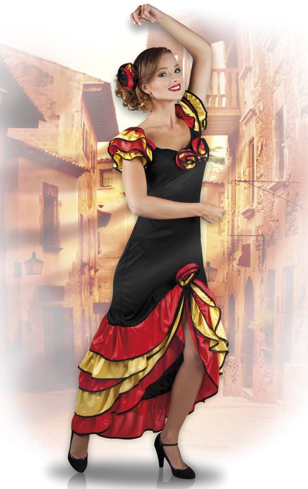 Spaanse Jurk Flamenco Rood Geel - Image 4