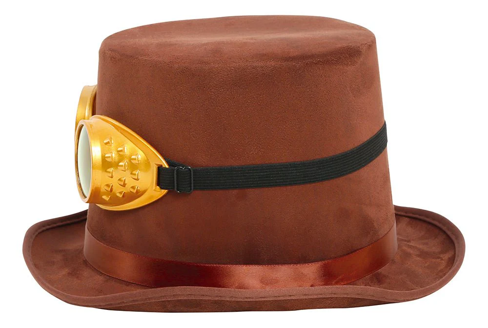 Steampunk Hoed Bruin Met Bril - Image 3