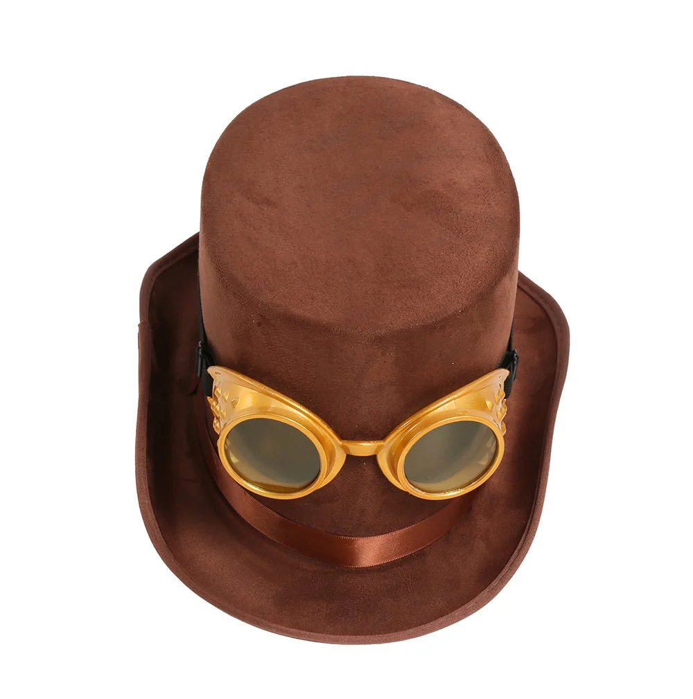Steampunk Hoed Bruin Met Bril - Image 4