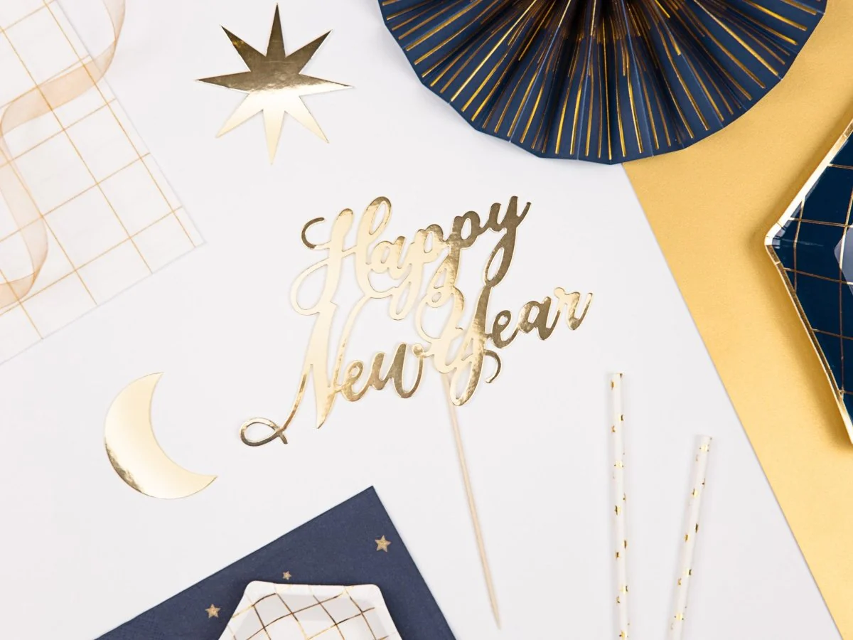 Taarttopper Happy New Year Goud 24cm - Image 4