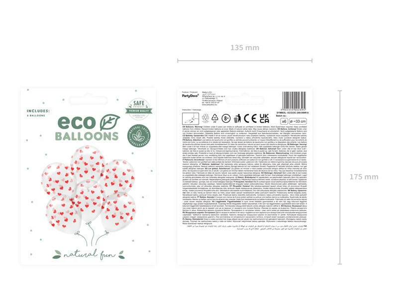 Witte Ballonnen Rode Hartjes 33cm 6st - Image 2