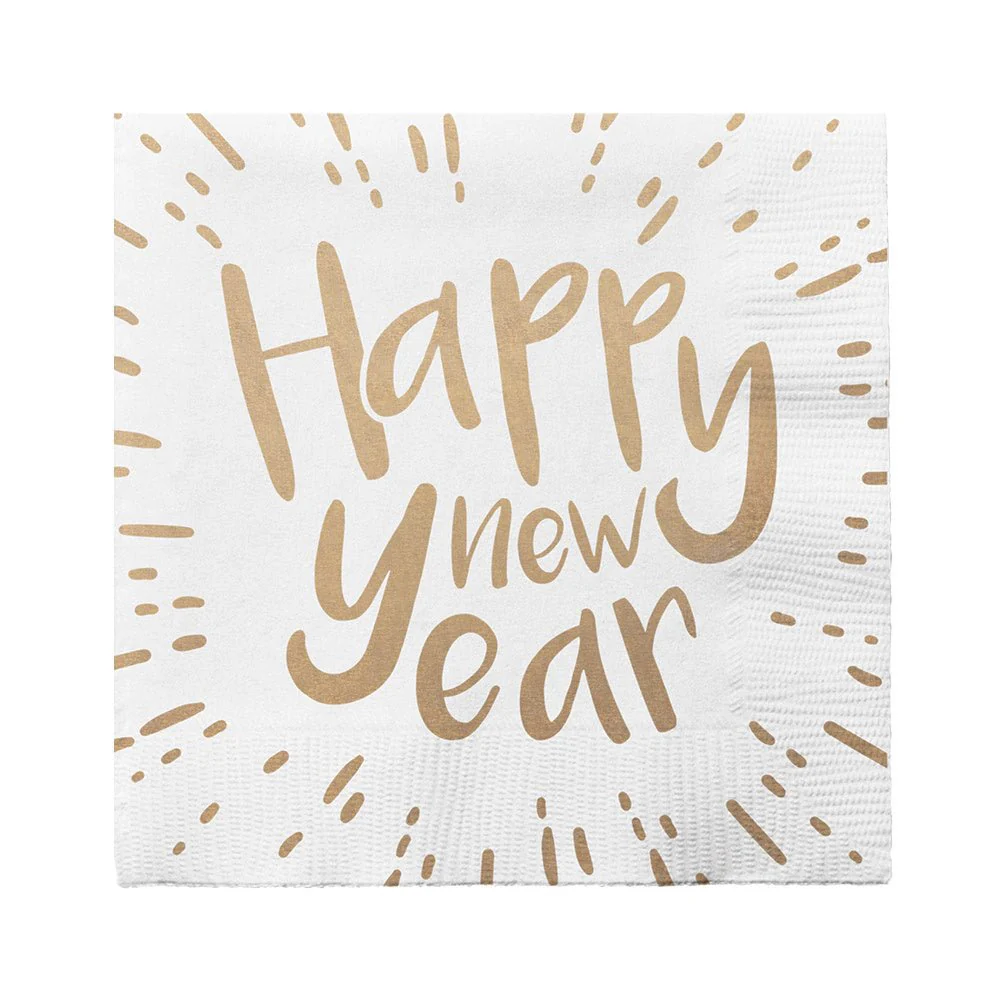 Witte Happy New Year Servetten 33cm 20st