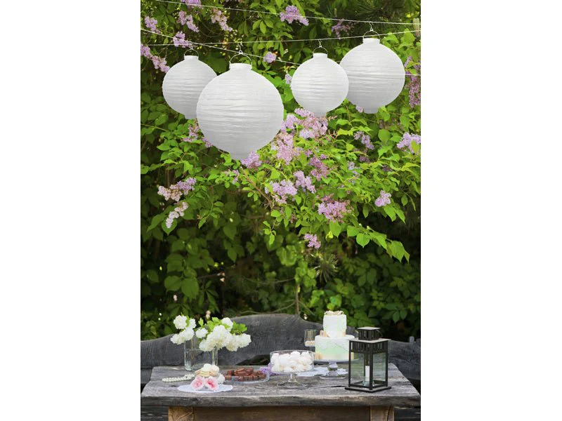 Witte Lampion Rond met lampje 20cm - Image 3