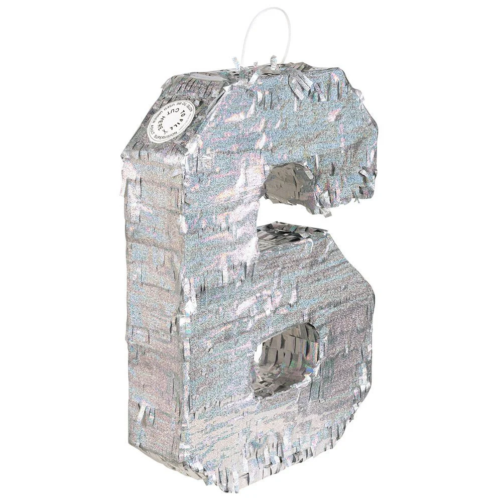 Zilveren Pinata 6 Jaar Holografisch 40cm - Image 2