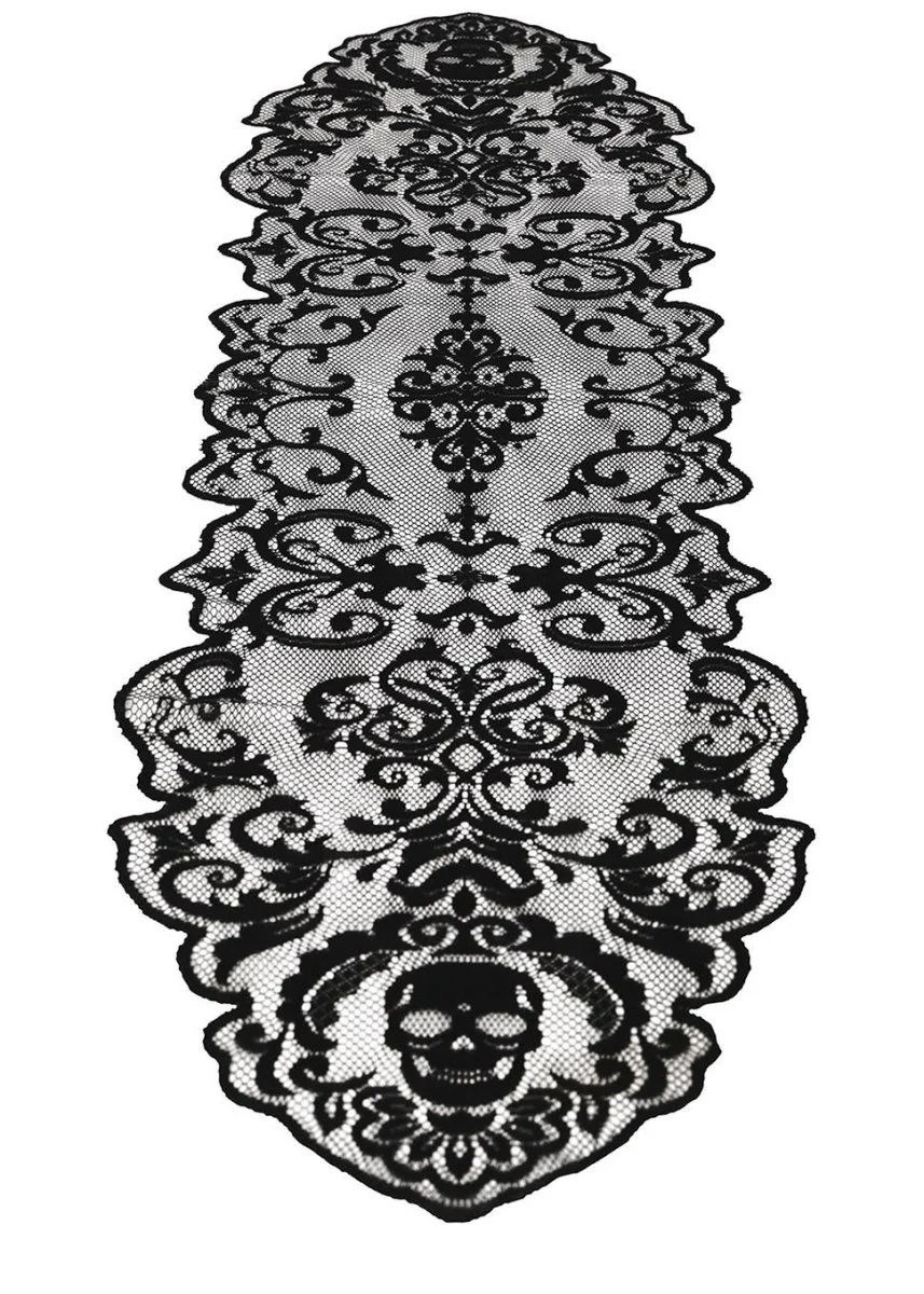 Zwart Halloween Tafelkleed Kant 180cm