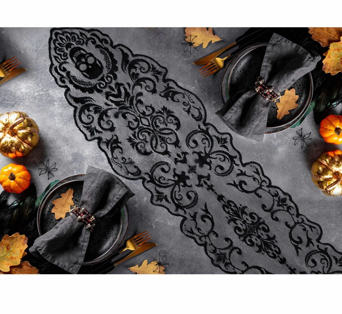 Zwart Halloween Tafelkleed Kant 180cm - Image 2