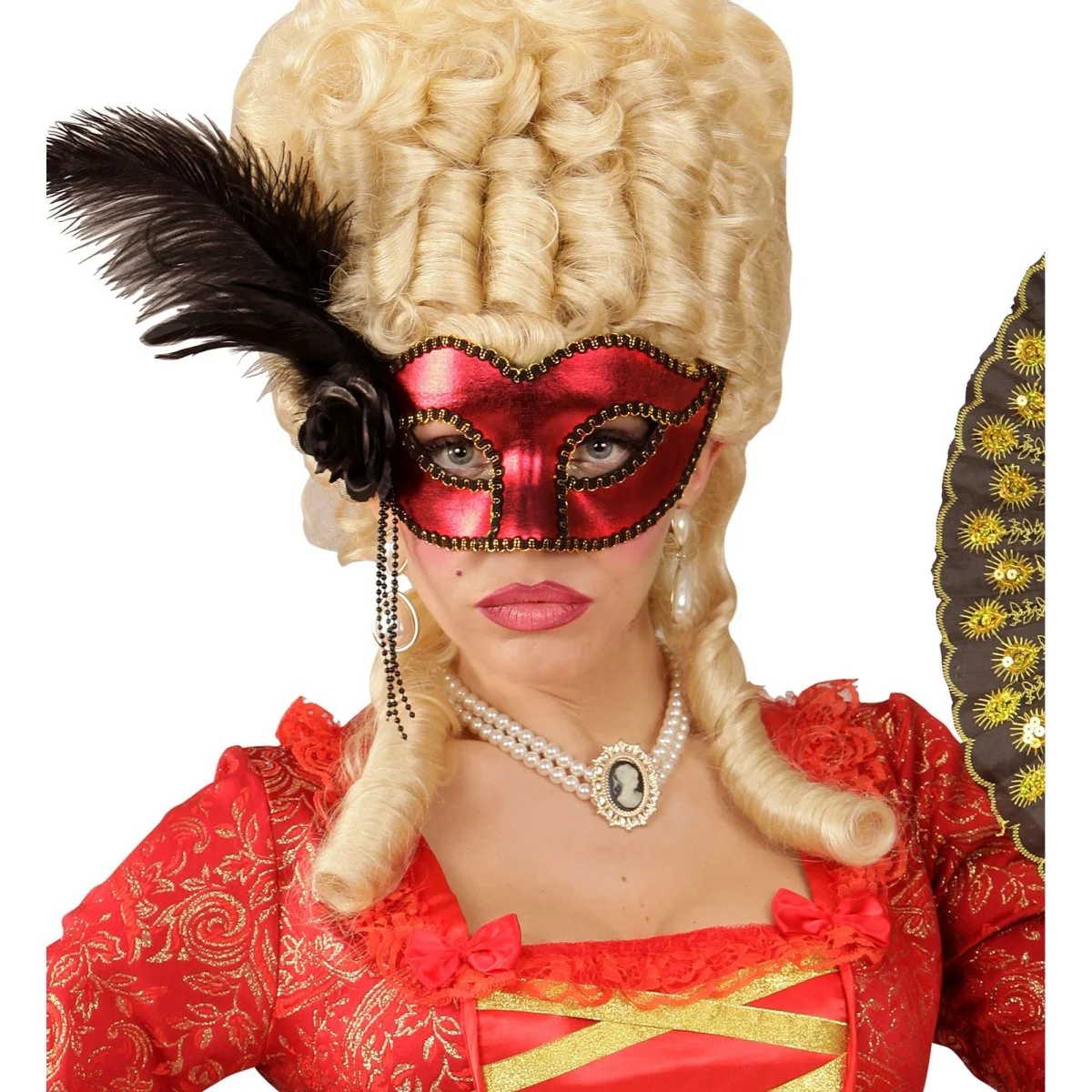 Zwart Rode Oogmasker Met Veren - Image 3