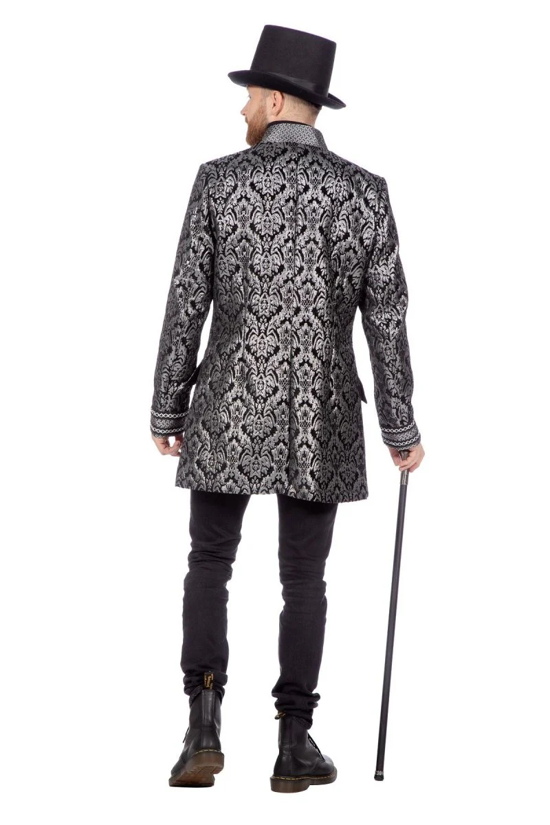Zwart Zilveren Jas Heren Brokaat - Image 3