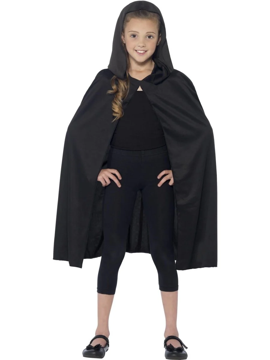 Zwarte Lange Cape met Capuchon