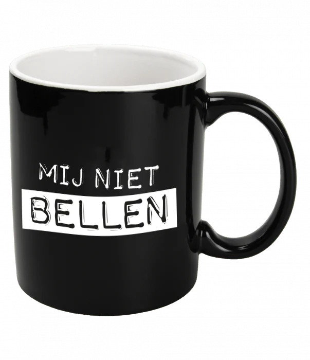 Zwarte Mok Mij Niet Bellen 12cm
