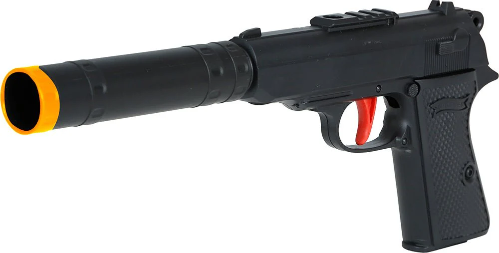 Zwarte Nep Pistool Met Geluiddemper 29cm - Image 4